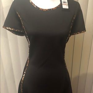 DKNY Women’s Black and Trim Leopard Dress!